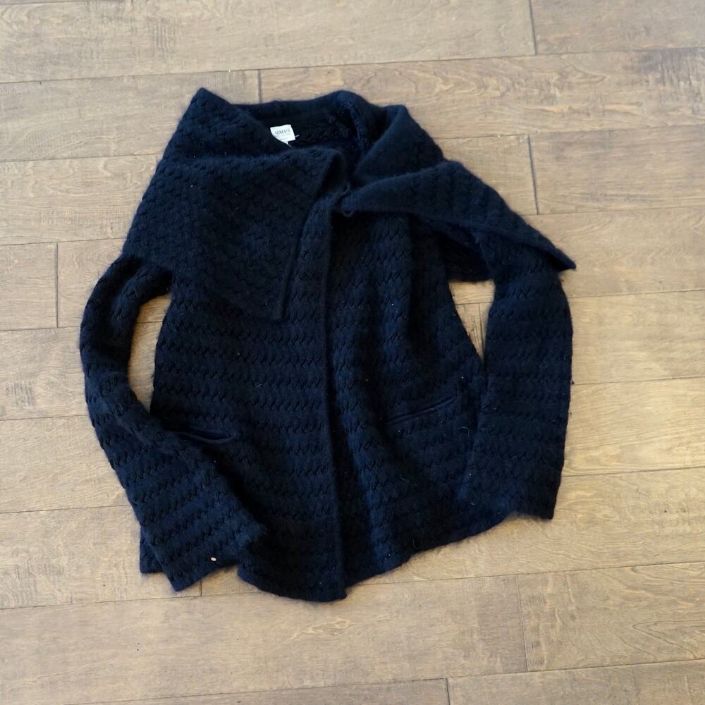 Vtg Armani Collezioni Black Wool Wrap Cardigan Sweater Shawl Collar Size 4